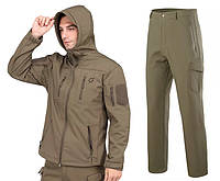 Комплект (тактическая куртка Eagle Soft Shell JA-01-0 и тактические штаны Eagle PA-01 на флисе) Green