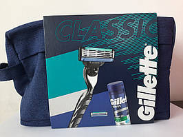 Набір для гоління чоловічий сумка + Gillette Mach 3 верстат + 2 касети + гель для гоління чутливий 200 мл.
