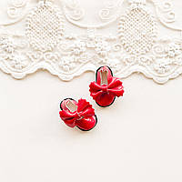 Туфлі для ляльок міні лак бантик з клеєм 3.5*1.8 см Червоні