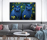 Картина інтер'єрна на полотні Коти в жовто-блакитних кольорах., фото 4