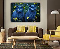 Картина интерьерная на холсте Кошки в желто-голубых цветах