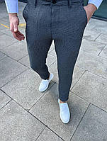 Стильные мужские классические брюки зауженные в мелкую клетку (Размеры 30,31,32,33,34,36), Серые