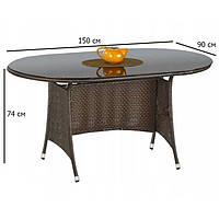 Стіл обідній для вулиці Master 150х90 см овальний темно-коричневий із штучного ротанга