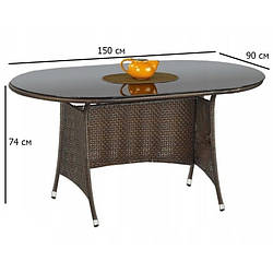Стіл обідній для вулиці Master 150х90 см овальний темно-коричневий із штучного ротанга