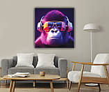 Яскрава та стильна картина для сучасного інтер'єру Мавпа у навушниках, фото 2