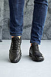 Чоловічі кросівки шкіряні весна осінь чорні на шнурівці, фото 5