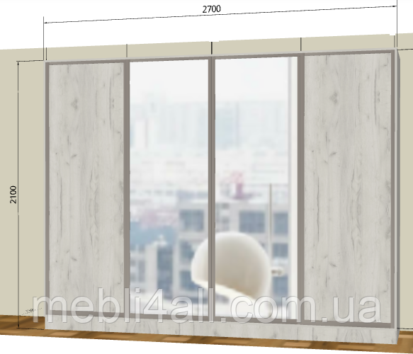 Шафа-Купе 4-х дверна 2700*2100*600 мм, фото 1