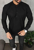 Стильная мужска рубашка однотонная оверсайз из хлопка (Размеры S,M,L,ХL,ХХL), Черная
