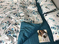 Постільна білизна Камертон, сатин люкс Сатин Євро Стандарт Біло-блакитний Колір Подвійний комплект (200*220 см)