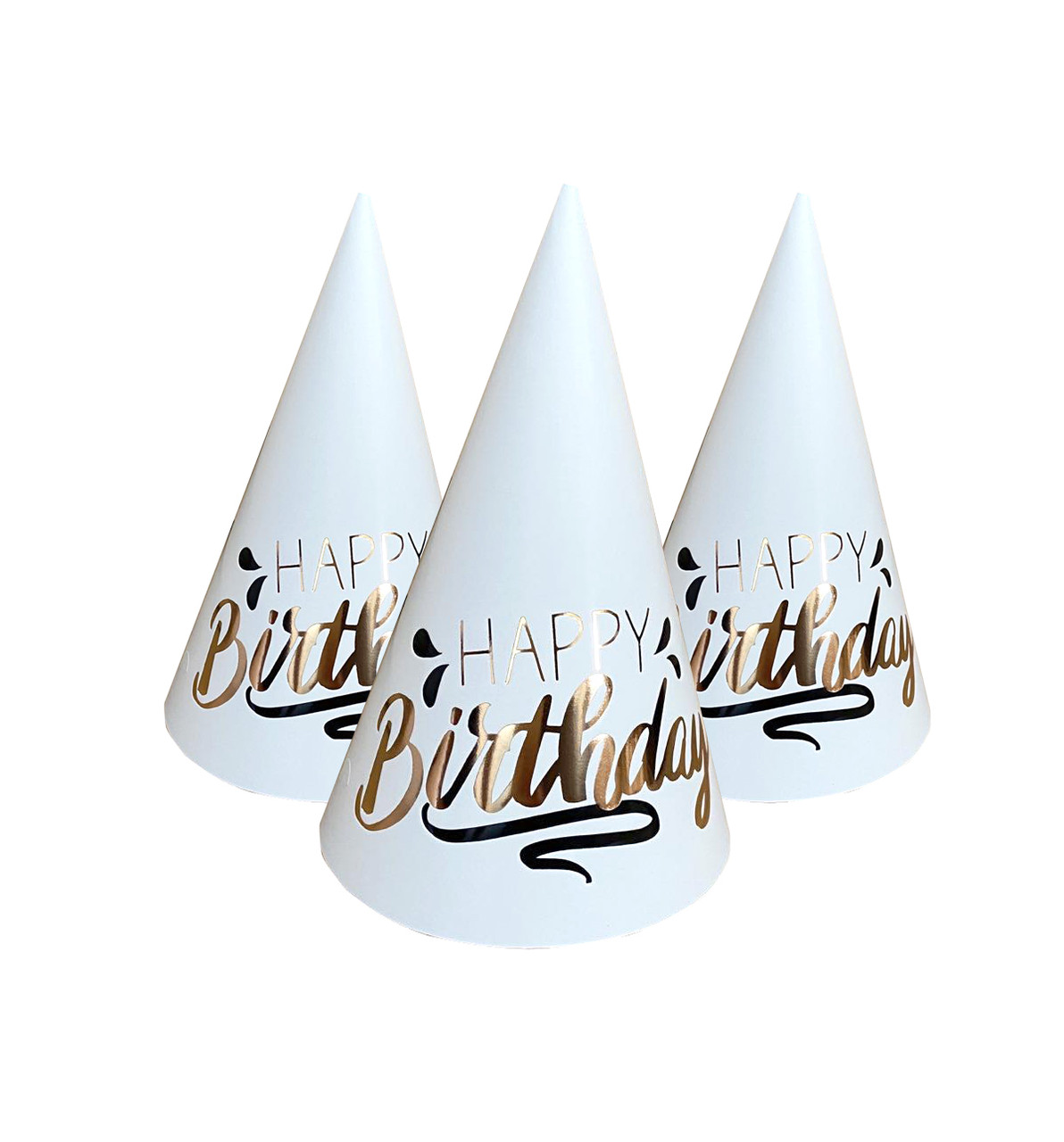 Ковпачки святкові 15 см "HappyBirthday" рожеве золото з чорним 10 шт/упаковка