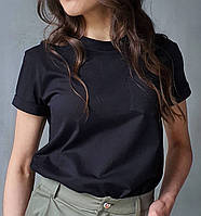 Женская базовая однотонная футболка с карманом на груди (беж, белый, черный) Чёрный