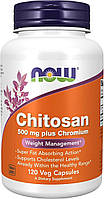 Хитозан для похудения NOW Supplements, Chitosan 500 mg plus Chromium, Weight Management, 120 Veg Capsules