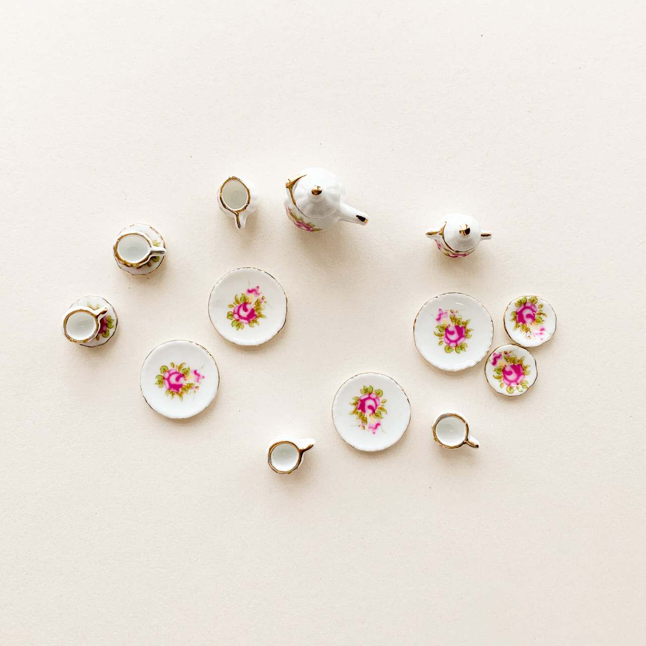 Мініатюра чайний керамічний набір Малинові півонії, фото 1