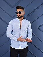 Стильная мужска рубашка классика в синюю полоску из хлопка (Размеры S,M,L,ХL,ХХL), Белая