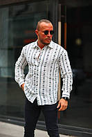 Стильна чоловіча сорочка вільного крою з вертикальними візерунками з бавовни (Розміри S,M,L,ХL,ХХL), Біла