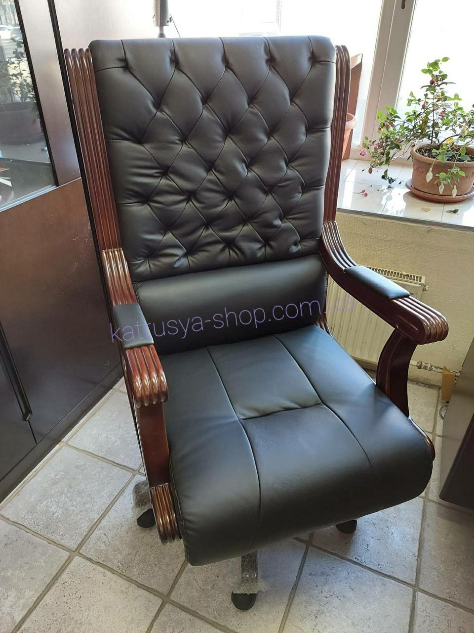 Крісло керівника Сорренто (преміум) шкіра чорне, фото 1