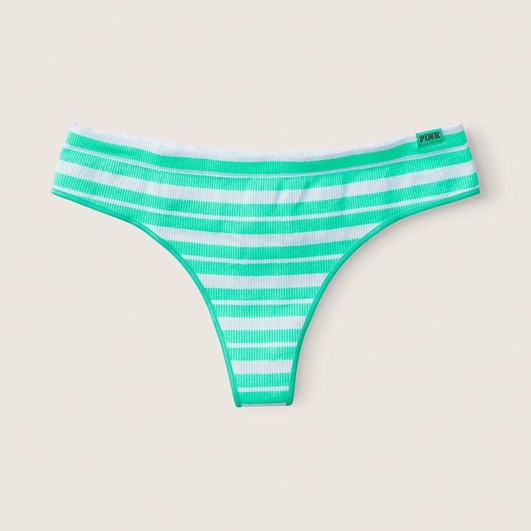 Трусики-стрінги без швів у рубчик Victoria's Secret No-Show розмір M (біло-зелені)