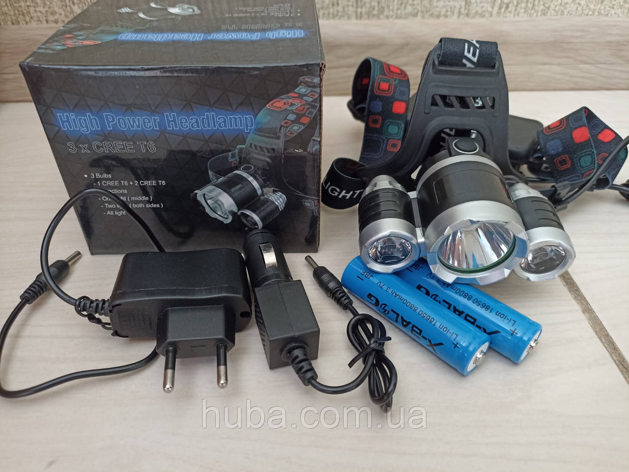 Потужний налобний Світлодіодний ліхтар 3 x CREE T6