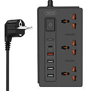 Мережевий подовжувач фільтр XO WL06 1,8 м 3 розетки 4 USB Чорний