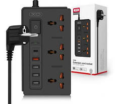 Мережевий подовжувач фільтр XO WL06 1,8 м 3 розетки 4 USB Чорний, фото 4
