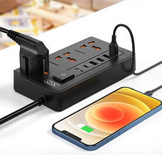 Мережевий подовжувач фільтр XO WL06 1,8 м 3 розетки 4 USB Чорний, фото 5