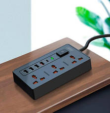 Мережевий подовжувач фільтр XO WL06 1,8 м 3 розетки 4 USB Чорний, фото 6