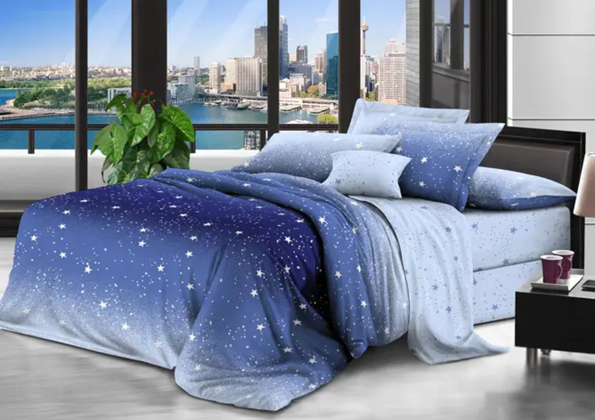 Полуторна постільна білизна 150х220 Ранфорс-бавовна (11614) Двоколірна постільна білизна з натуральних тканин, фото 1