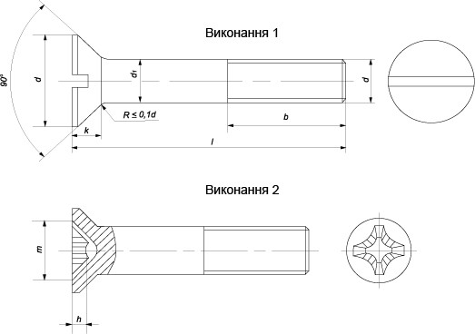 Гвинт з потайною, голівкою, М4, DIN 965, ГОСТ 17475-80