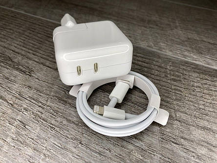 Швидка зарядка для iPhone 14 Pro Max 35W USB-C+C на 2 виходи + Кабель Type-C на Lightning, фото 1