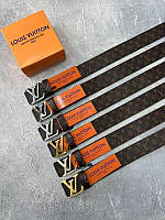 Брендовий ремінь унісекс ЛУІ ВІТОН з натуральної шкіри ширина 4 см, Чорні/Коричневі