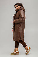 Коричневое женское зимнее пальто на молнии с капюшоном