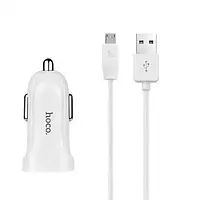 Адаптер в прикуриватель Hoco Z2 на 1USB/1.5A с Кабелем MicroUSB Белый из огнеупорный пластика