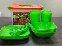 Туристический набор пластиковой посуды для пикника Универсальный на 6 персон.
