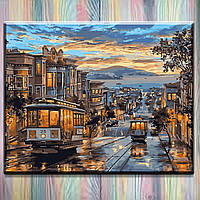 Картина по номерам Городской пейзаж "Вечерний трамвай" 40*50 см Оригами LW174