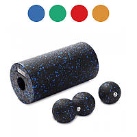 Набор массажный Cornix Ball 8 см + Duoball 8 х 16 см + Foam Roller 30 х 15 см Комплект для самомассажа M_1854