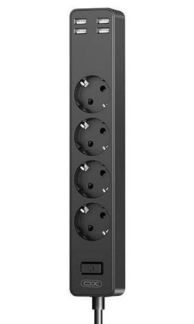 Мережевий подовжувач фільтр XO WL06 1,8 м 3 розетки 4 USB Чорний, фото 1