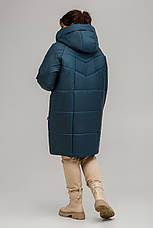 Зимове жіноче пальто до коліна з капюшоном і кишенями, фото 3