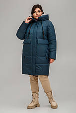 Зимове жіноче пальто до коліна з капюшоном і кишенями, фото 2
