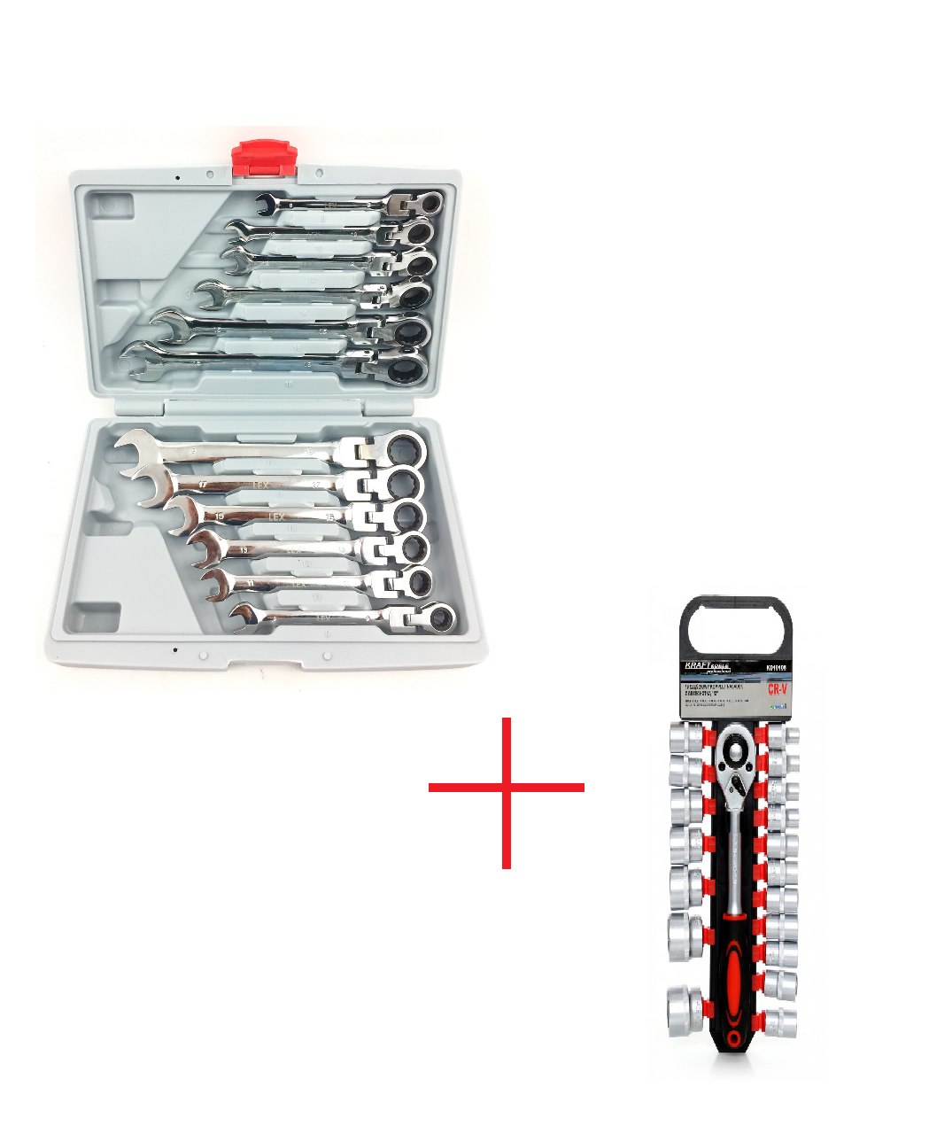 Комплект Набор ключей рожково-накидных с трещоткой LEX 12 шт.(LEX1219) + Набір головок з тріскачкою 1/2" 8-32