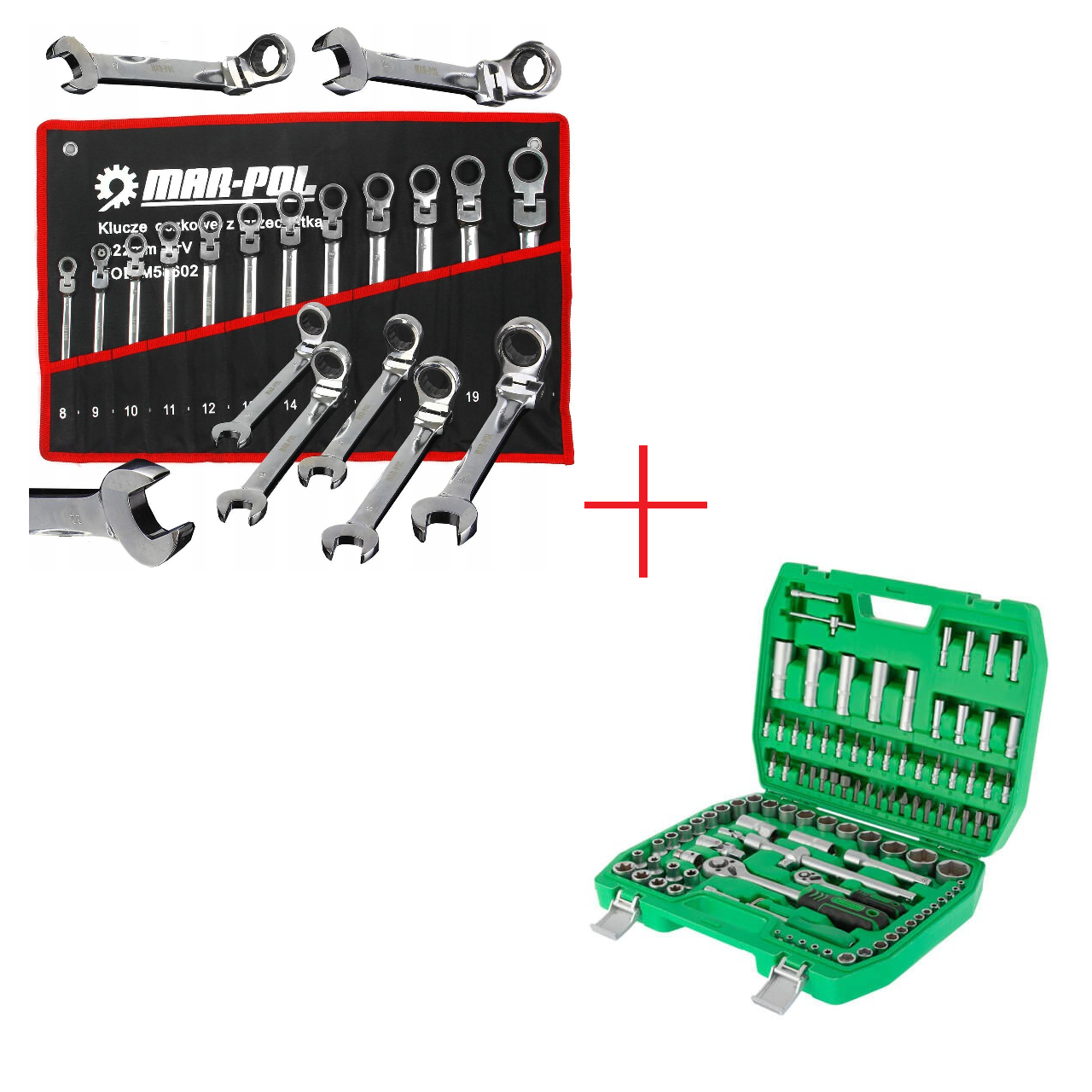 Набір інструментів 1/2" & 1/4" 108 од. INTERTOOL ET-6108SP + Набір ключів ріжково-накидних з тріскачкою