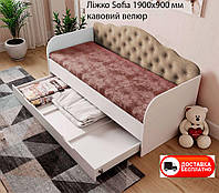 Мягкая односпальная кровать Sofia 1900х900 мм велюр Cocoa (кофейный беж), с ящиком для белья