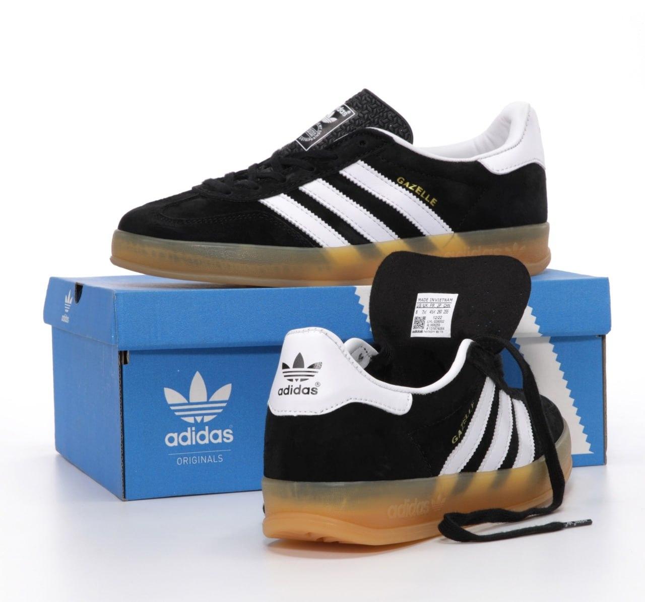 Чоловічі кросівки Adidas Gazelle Black White Indoor (Чорні) Адідас Газель замш повсякденний демісезон В'єтнам