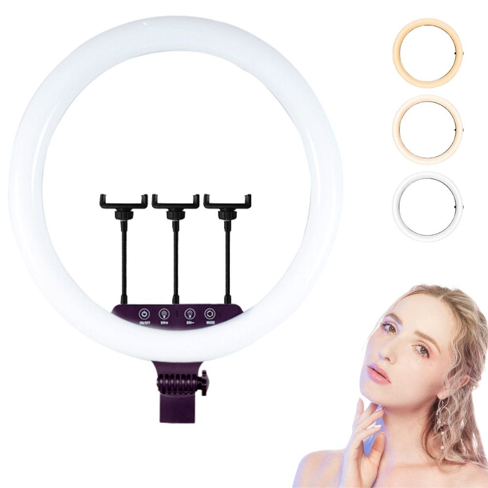 Кільцева світлодіодна лампа 45 см для фото та відеозйомки з 3 тримачами Селфі кільце К18-450CW для блогерів, фото 1