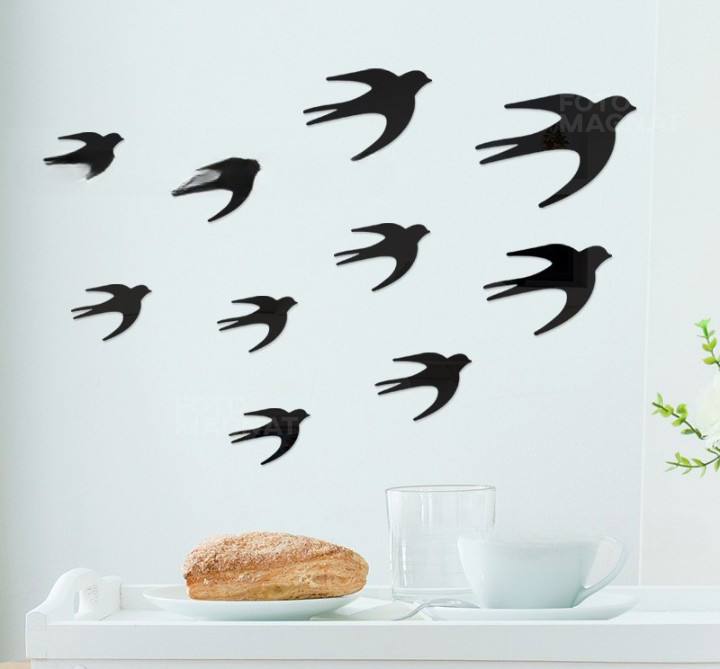 Зеркальная наклейка на стену в виде птиц "Birds" - акриловая панель для декора интерьера, самоклеящаяся 10шт - фото 2 - id-p1905614817