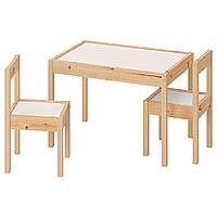 Стол детский IKEA с 2 стульями ЛЭТТ, белый, сосна, 501.784.11