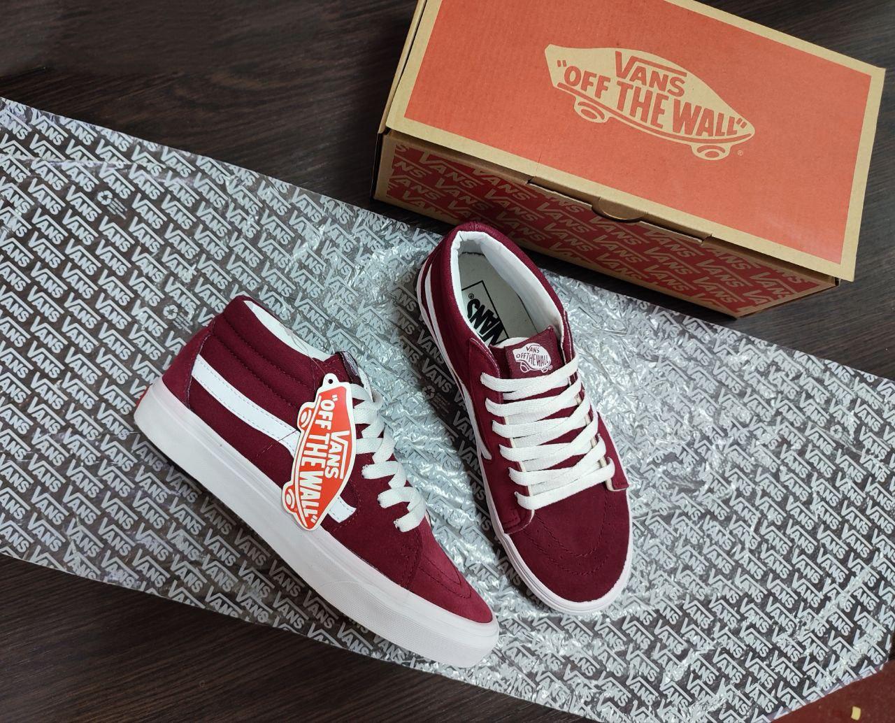 Кеди Vans old skool бордові замша високі bordo / white унісекс