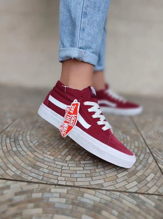 Кеди Vans old skool бордові замша високі bordo / white унісекс, фото 1