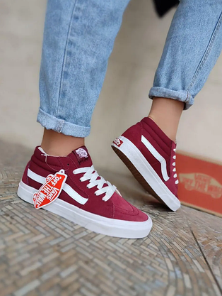 Кеди Vans old skool бордові замша високі bordo / white унісекс, фото 3