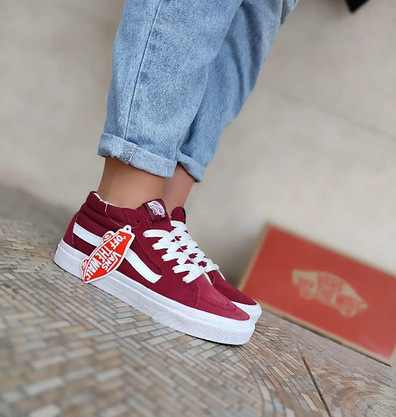 Кеди Vans old skool бордові замша високі bordo / white унісекс, фото 4