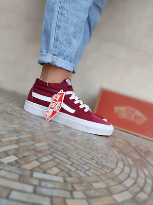 Кеди Vans old skool бордові замша високі bordo / white унісекс, фото 5